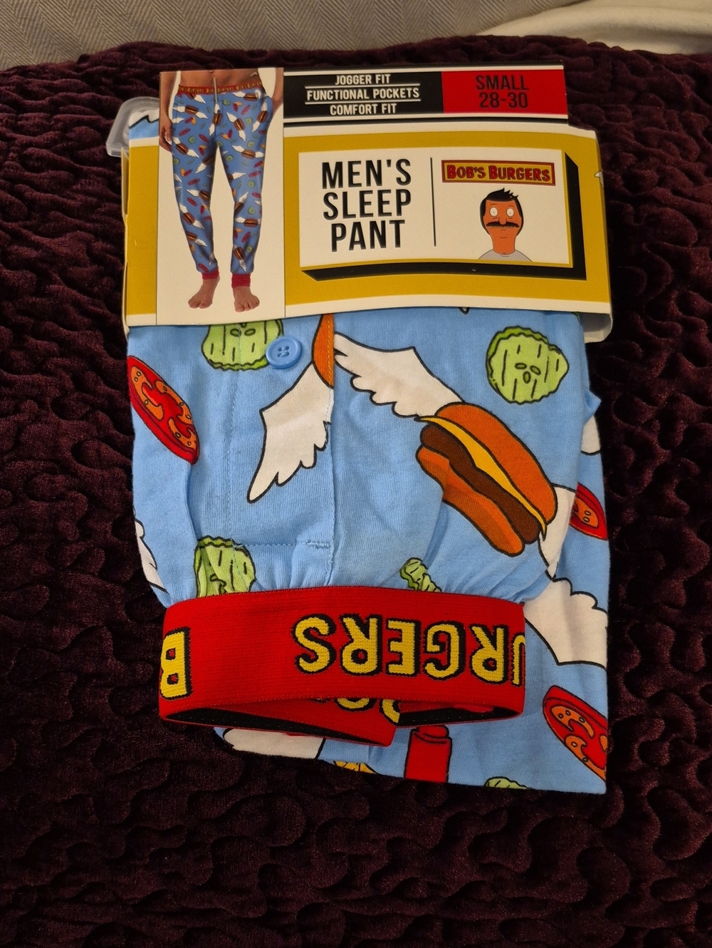 Bob's Burgers Men's Blue Burger-Print Sleep Pants, Sz S, NWT